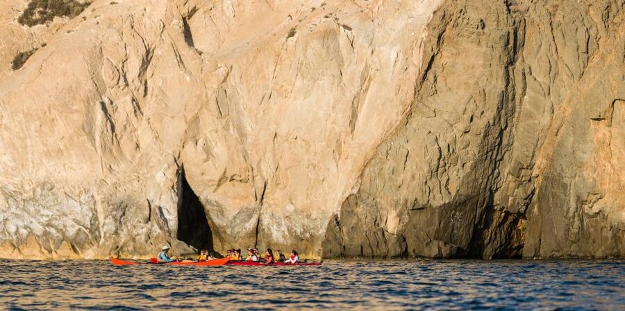 Santorini: Sunset Sea Kayak with Light Dinner - Kampia Beach snack stop, then swim time in the caldera