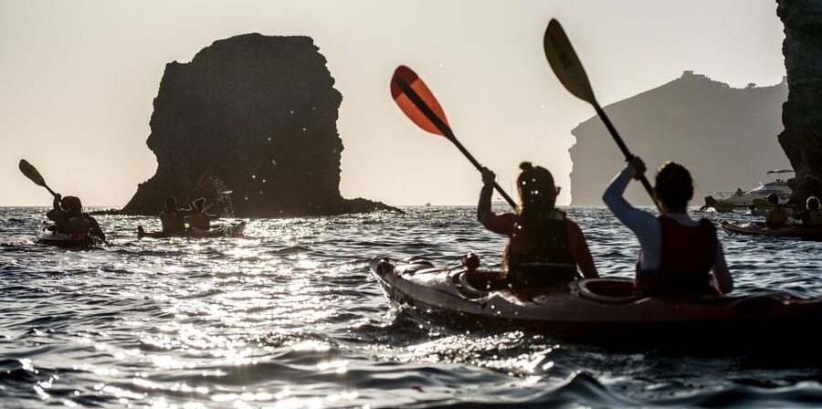 Santorini: Sunset Sea Kayak with Light Dinner - From Mesa Pigadia to the black beach launch (and why that matters)