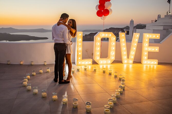 Santorini wedding propose - What is set up at Saint Nicholas Chapel (roses, candles, LOVE lights, petals)