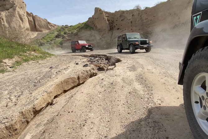 Santorini Wrangler Jeep Afternoon Convoy Tour - Entering the off-road part: dust, narrow roads, and what to pack