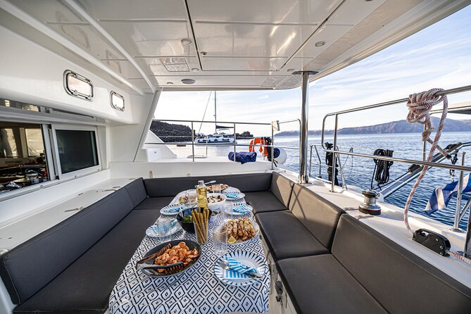 Semi Private Santorini Catamaran Tour - Palea Kameni: food break plus a quick history lesson