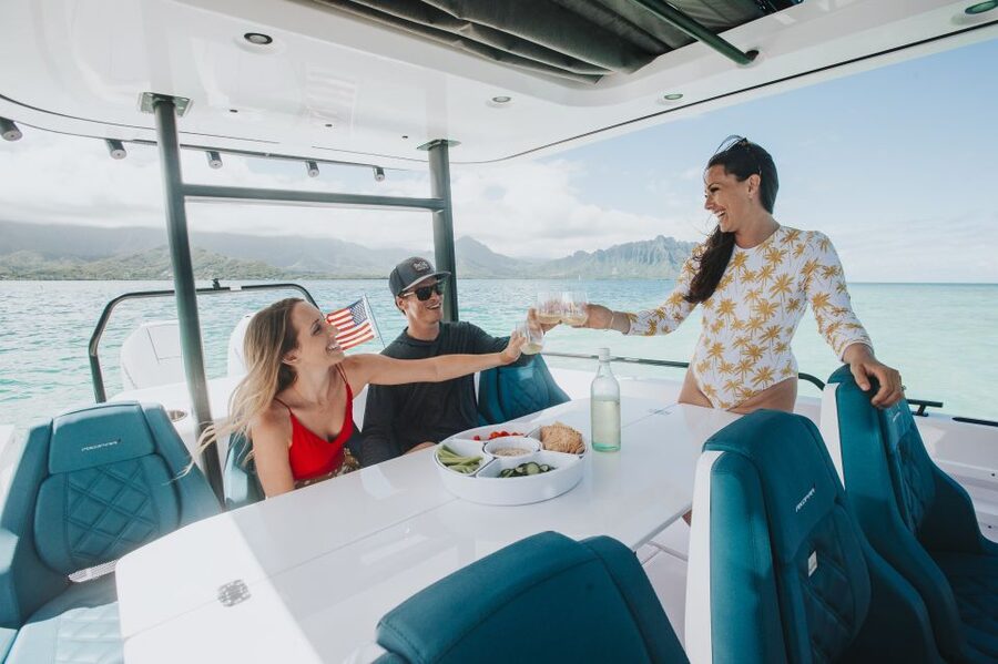 The Fastest All Inclusive Private Motor Yacht in Santorini - White Beach and the caldera route, seen from the right angle